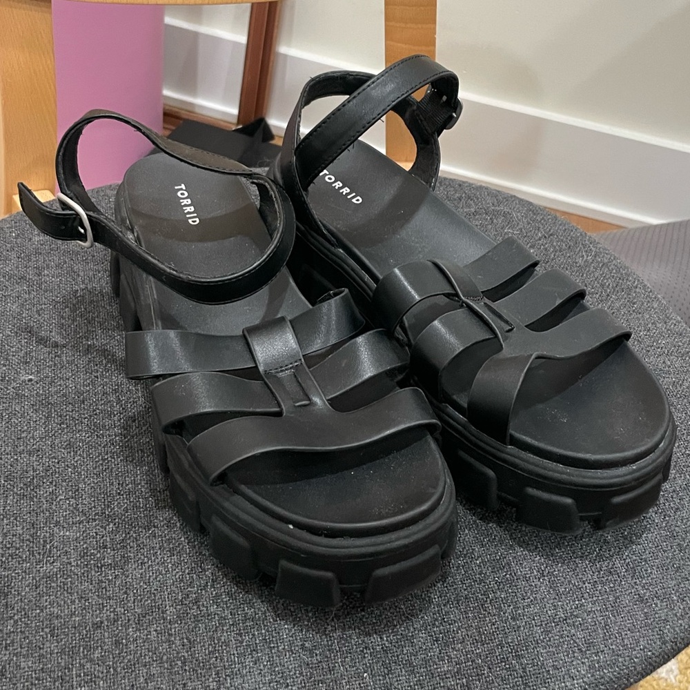 black chunky platform sandals - W11 wide width